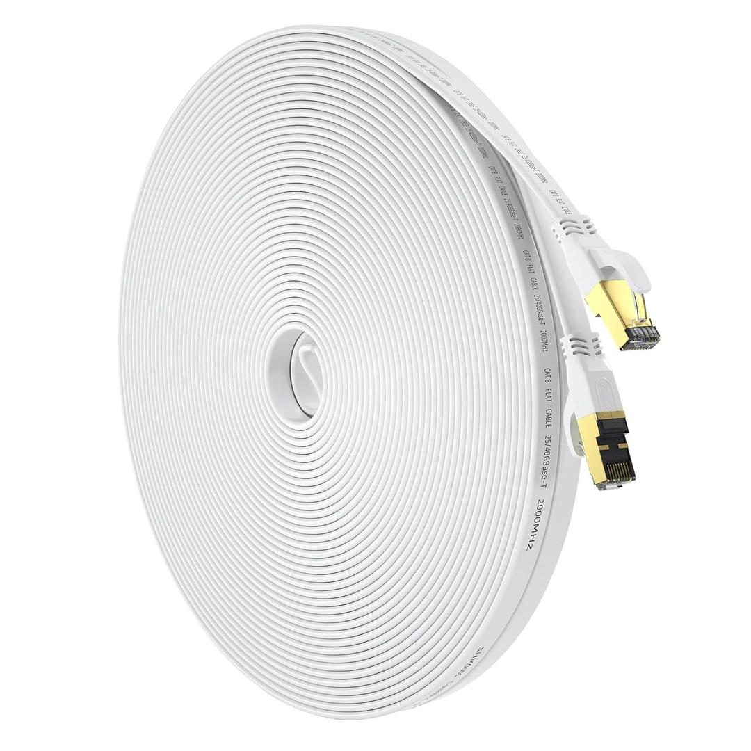 Cat 8 Ethernet Cable 150 FT, Outdoor&Indoor High Speed Heavy Duty Network LAN Internet Cable,SFTP Gold Plated RJ45 40Gbps 2000Mhz Patch Cord, for Modem/Router/Gaming,Faster Than Cat7/Cat6/Cat5-White