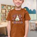 Halloween Shirts for Girls Boys Toddler Retro Spooky Short Sleeve Shirt Cute Ghost Graphic Tshirts 1-7 Years (3-4T, Brown)