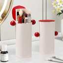 Makeup Brush Holder Organizer with Lid,Makeup Organizer with One Touch Open,4 Slot Make up Brushes Cup for Cosmetics, Make Up Brush, Bathroom Vanity Desktop Dustproof Organizers (Press both sides)