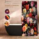 Lokigo Black Floral Shower Curtain, Spring Summer Colorful Flowers Shower Curtain for Bathroom, Waterproof Fabric Shower Curtain Set with 12 Hooks 72x72 Inches