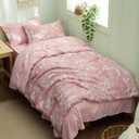 Bedsure Floral Pink Comforter Set, Twin-XL Bedding Sets, Dorm, 5 Piece | Bed in a Bag, Bedroom, Dorm RoomReversible, Fluffy, Whisper-Quiet, All-Season, Polyester, Easy Care, Botanical-Chic, OEKO