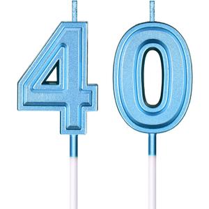 40th Birthday Candles, Number 40 Candles, Happy Birthday Cake Topper Numeral Candles Decoration for Men Women Birthday Party Wedding Decoration Anniversary Celebration Supplies Theme Party (Blue)