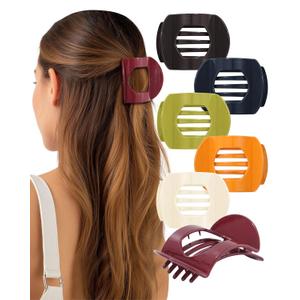 AWAYTR 6Pcs Flat Hair Clips for Women Strong Grip Curved Claw Clip for Thin Hair Non-slip Plastic Hair Barrettes (Navy Blue + Burgundy + Black + Orange + Beige + Army Green)