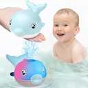 Bath Toys, Light Up Dolphin Baby Bath Toys for Babies 6-12 12-18 Months, Rechargeable Sprinkler Musical Toys, Easter Basket Stuffers Bathtub Toys for Toddlers 1-3 2-4 Boys Girls Infant Kids- Grey