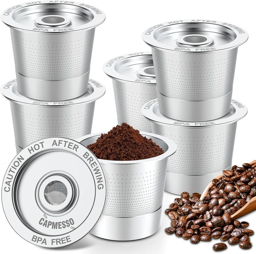 CAPMESSO Reusable K Cups Coffee Pods for Keurig 1.0: Stainless Steel Refillable K Cup - Reusable Coffee Filter for Keurig 1.0 Coffee Maker, Permanent, Eco-Friendly, Innovative Design (6 Pack)