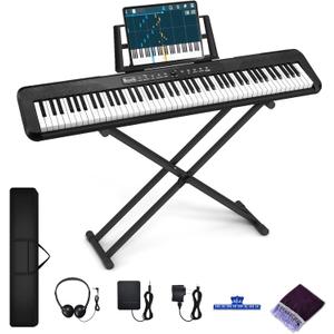 88 Key Keyboard Piano, Electronic Digital Piano with Music Stand, Power Supply, Sustain Pedal, Stand, Bluetooth, Carrying Case, Headphones, USB-MIDI, for Beginner Professional at Home, Stage