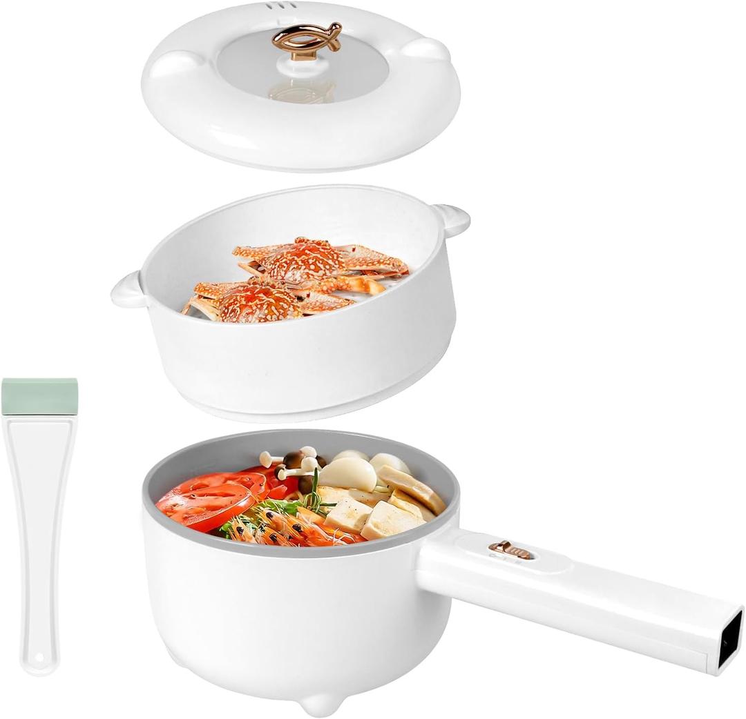 Electric Hot Pot 2L, 700W Portable Multi-Purpose Cooker with Dual Power Control, Non-Stick Pot for Noodles, Steak, Eggs, Ramen, Oatmeal, and More