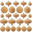 Lavwix 46 Pcs Christmas Flocked Ornaments for Tree Decorations - Velvet Ball Shatterproof Assorted Hangings for Xmas Winter Home Indoor Outdoor Decor Bulk (Khaki)