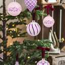 16PCS Shatterproof Christmas Ball Ornaments Set, Hand-Painted Holiday Decor with Assorted Sizes & Designs for Christmas Tree Thanksgiving Party Decoration, Purple-White