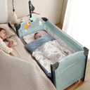 JOYMOR 3 in 1 Baby Bedside Bassinet, Bedside Sleeper with Mattress and Sheet, Convert to Bassinet, Playpen, Foldable Travel Baby Bed, with Wheels, Brake, Carry Bag