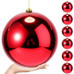 Zubebe 6 Pcs 8" Extra Large Outdoors Christmas Balls Ornaments Jumbo Oversized Christmas Tree Decorations Giant Hanging Xmas Plastic Balls Ornaments for Lawn Yard Decoration (Red)
