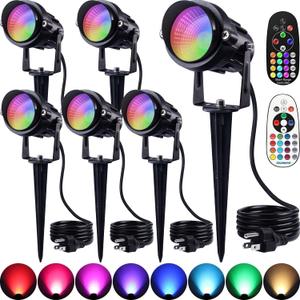 SUNVIE RGBW Spot Lights Outdoor Color Changing Landscape Lighting 12W LED Outdoor Spotlights with Remote Control 120V Waterproof Colored Spotlights for House Garden Yard Tree Decorative, 6 Pack