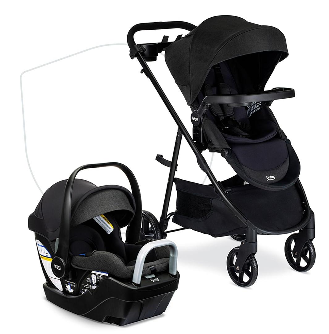 Britax Willow Brook S+ Travel System, Infant Car Seat Stroller Combo with Willow S Infant Car Seat, Alpine Base, and Brook+ Stroller; ClickTight Technology, SafeWash Insert and Cover Raven Black, Expiry: 02/2031