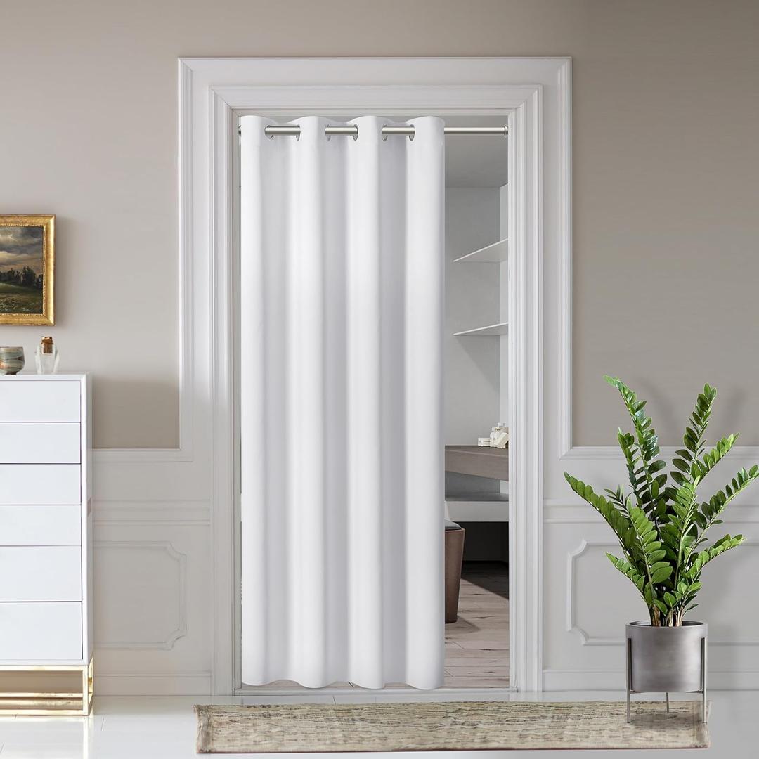 AOSKY Door Curtains for Doorway Privacy, White Grommet Closet Curtains for Bedroom, Door Window Curtain, Light Blocking Thermal Insulation Drapes for Living Room Set of 1 Panels, 52" W x 72" L