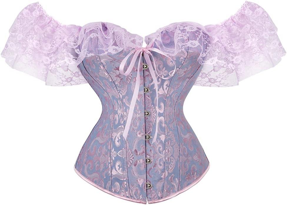 SHYMMUO Corset Top for Women Renaissance Steampunk Bustier Top Sexy Lace Up Corset Top Festival Pirate Halloween Costume (Large, Purple)