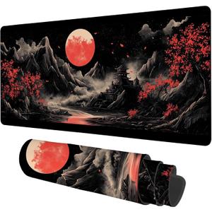 Chinese Style Painting Gaming Mouse Pad 3mm Thick Stitched Edge Waterproof Non-Slip Large Computer Keyboard Mouse Mat,Suitable for Office Entertainment Decorative Desk Pad 35.4 x 15.7 Inches