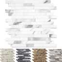 Yipscazo 20 Sheets Peel and Stick Stone Metal Tile Backsplash, Stick on Tiles for Backsplash Kitchen, Bathroom, Laundry Room, Camper, Fireplace (12'' X 12'', Marble White Metal)