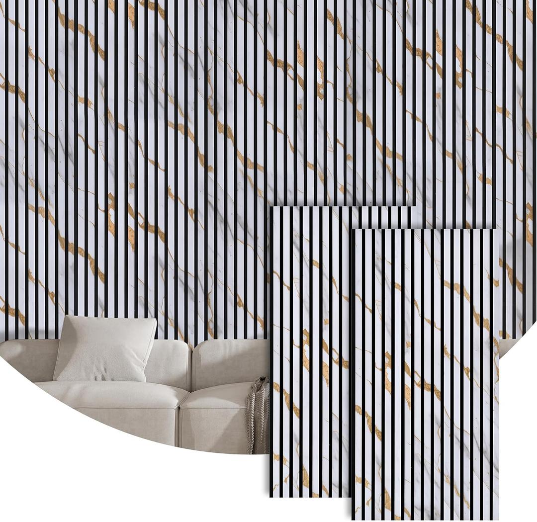 2 Packs Acoustic Panel, 47.2"x23.6" Wood Slat Sound Proof Wall Panels, Sound Absorbing Dampening Panel for Office,Home Theater,Studio, Faux Marble, 2PC