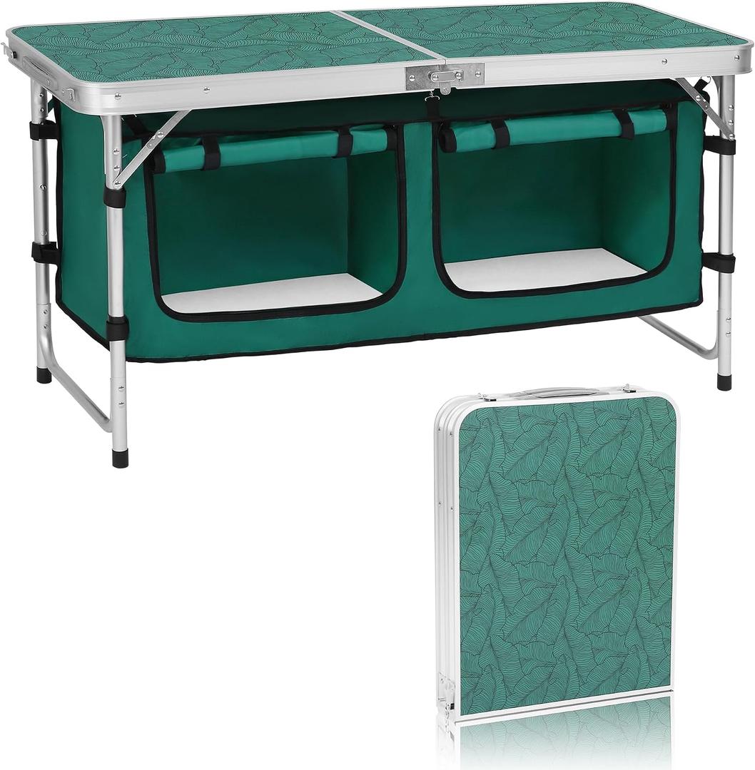 Camp Field Camping Folding Aluminum Table with Adjustable Legs for Outdoor Travel Beach, Backyards, BBQ, Party and Picnic Foldable Table, 47.24" x 18.5" x 27.36"