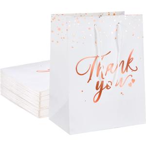 COGLARING 20Pcs White and Gold Thank You Paper Gift Bags with Handles - Medium Size for Weddings, Retail, Goodie & Welcome Gifts