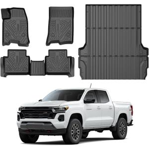 Mixsuper Floor Mats for 2023-2026 Chevrolet Colorado/GMC Canyon Crew Cab (Only for 5FT Bed), All Weather Truck Bed Liner and 2 Row Floor Liners Accessories Set Black