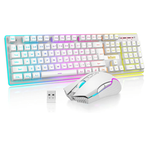 RedThunder K10 Wireless Gaming Keyboard and Mouse Combo, RGB Backlit Rechargeable 3800mAh Battery, Mechanical Feel Antighosting Keyboard + 7D 3200DPI Mice for PC Gamer(White Pudding)