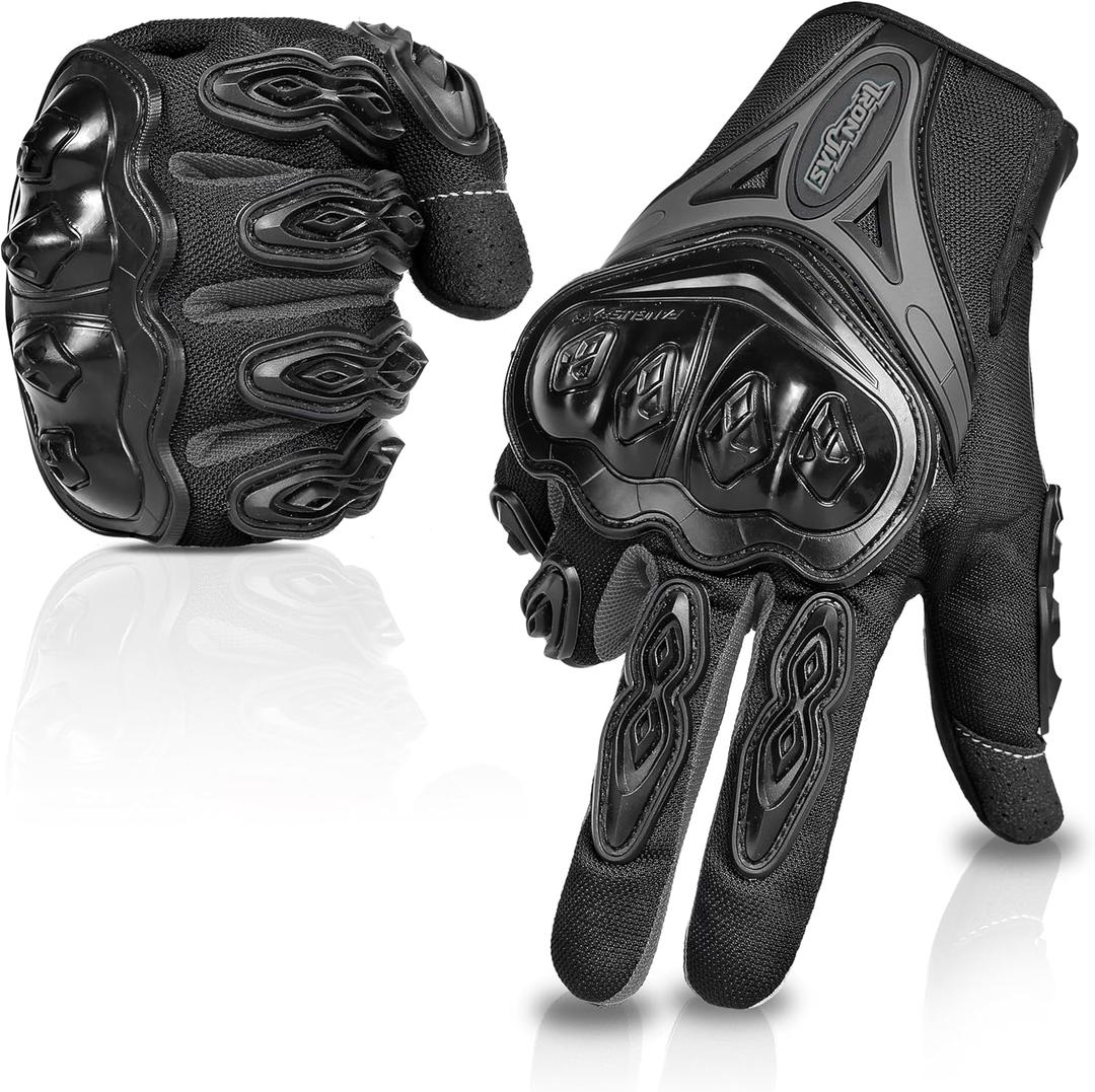 IRON JIA'S Motorcycle Gloves Full Finger Durable for Road Racing Bike Summer Spring Powersports Support Touch Screen Black-M