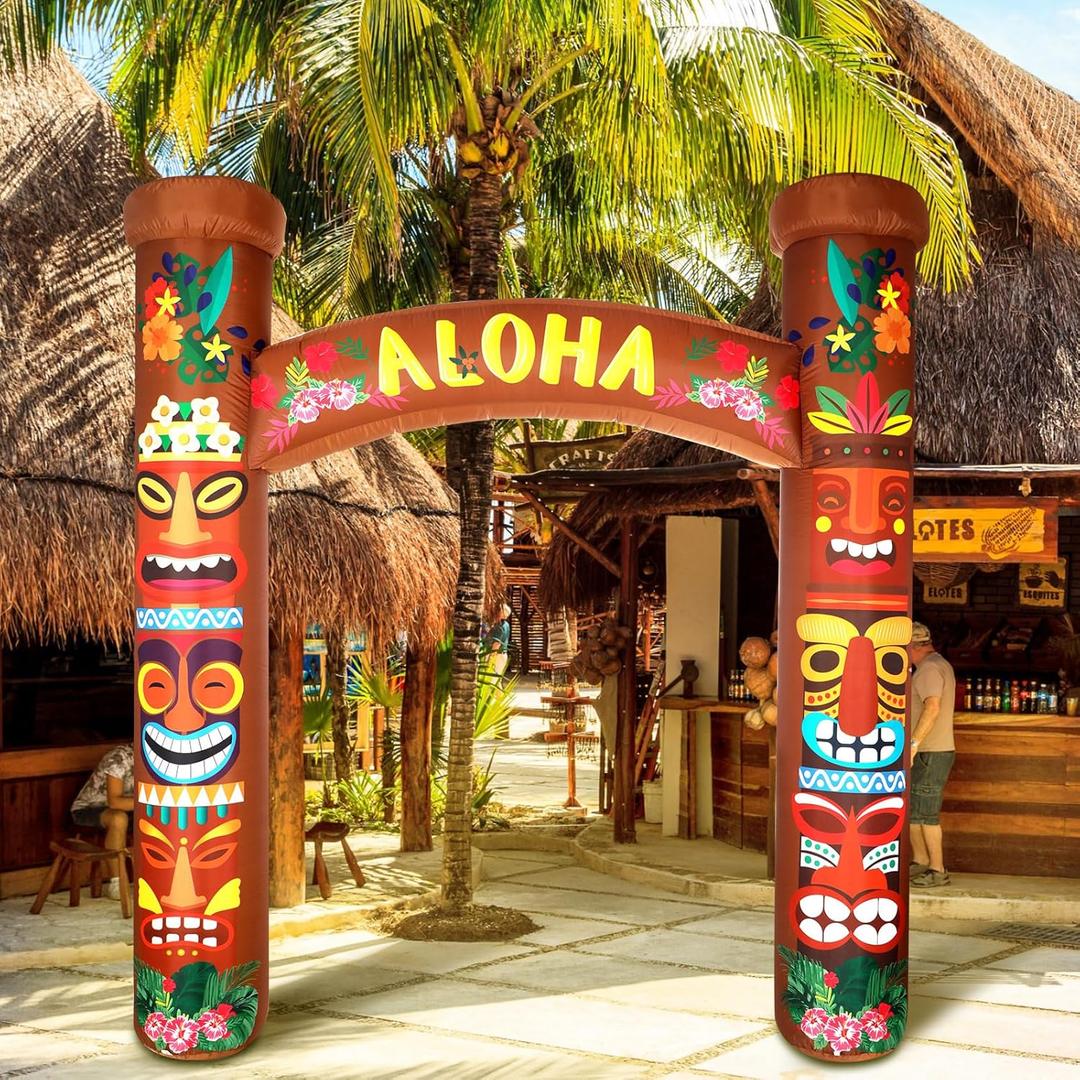 8.5 Ft Tiki Inflatables Hawaiian Luau Party Decorations Summer Tropical Inflatables Archway Outdoor Lighted Large Aloha Hawaii Birthday Party Decorations for Luau Tiki Bar Beach Pool Patio