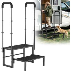 2-Step RV Steps with Handrails, Heavy Duty Anti-Slip Folding Stair