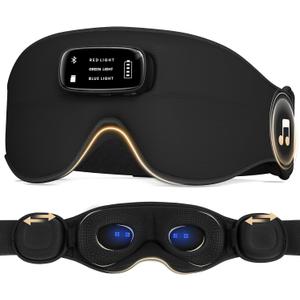 LC-dolida Pro Bluetooth Sleep Mask with White Noise & 3-Colored Lights, Upgraded Chip for Pure Sound, 3D Zero-Pressure Design for Side Sleeping, Total Blackout & Soft Contour, Black