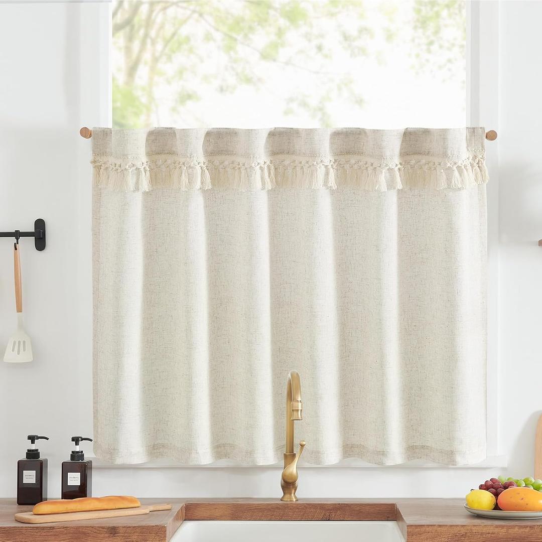 jinchan Linen Kitchen Curtain with Tassels 36 Inch Boho Tier Curtain Beige Farmhouse Cafe Curtain Light Filtering Small Window Curtain for Bathroom Laundry Room RV Rod Pocket Back Tab 1 Panel Crude jinchan Linen Kitchen Curtain with Tassels 36 Inch Boho Tier Curtain Beige Farmhouse Cafe Curtain Light Filtering Small Window Curtain for Bathroom Laundry Room RV Rod Pocket Back Tab 1 Panel Crude