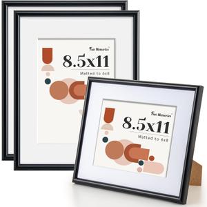 8.5x11 Picture Frame (Set of 3), 8.5x11 Photo Frames with 6x8 Removable Mat, High Definition Plexiglass, Vertical and Horizontal Display, Wall Hanging Photo Frame, Black