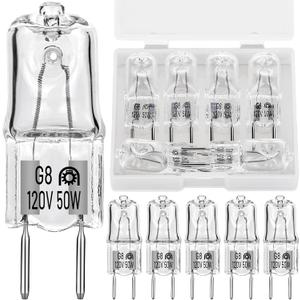 HNYYZL 12 Pack G8 Halogen Light Bulbs - 50W 120V T4 JCD Type G8 Bi-Pin Base, Dimmable Warm White 2700K for Kitchen Hood, Landscape Lights, Desk Lamps, Floor Lamps, and Wall Sconces