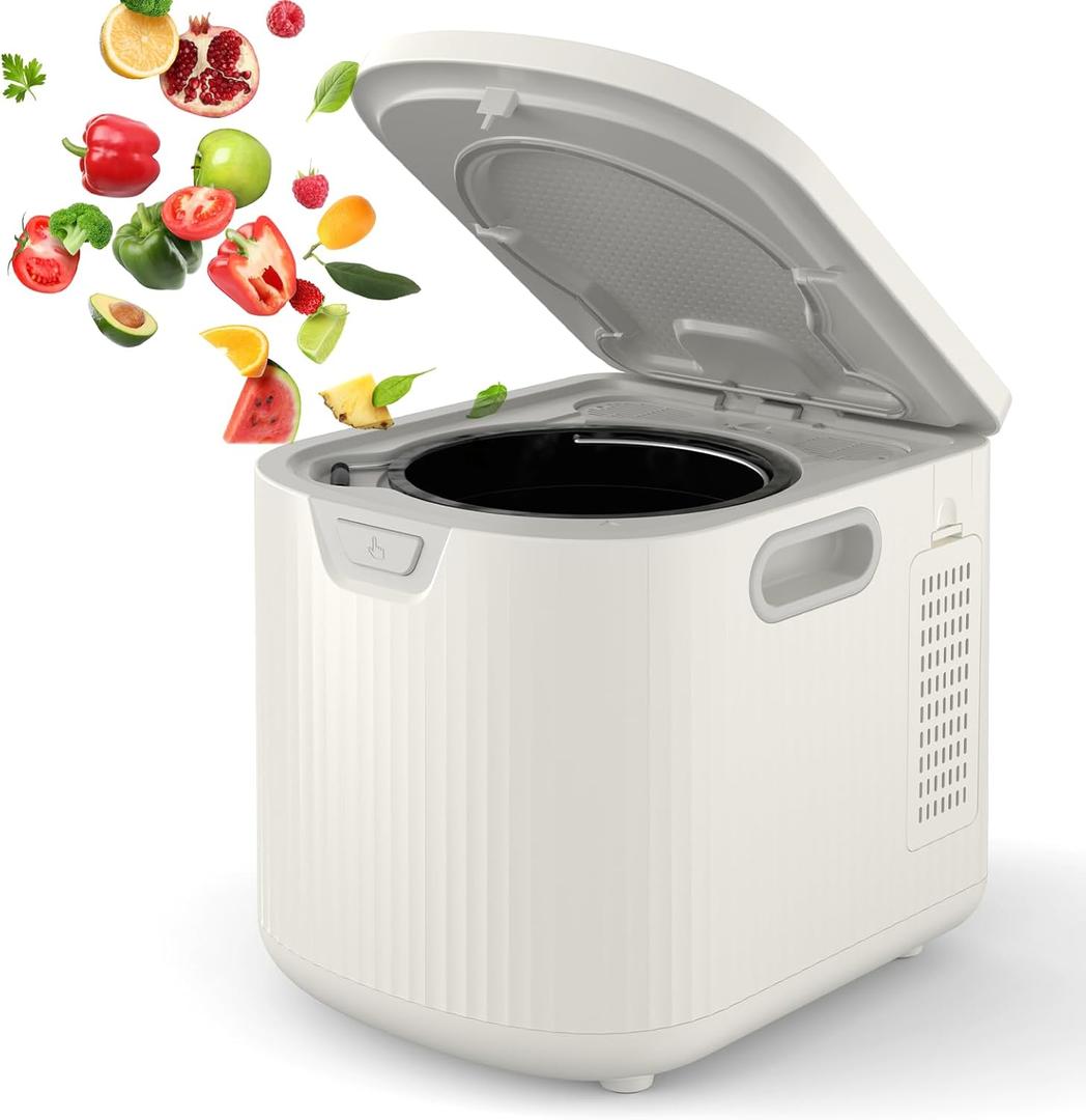 2.5L Electric Composter Countertop, 3 Modes Kitchen Smart Compost Bin with Auto Cleaning, LED Display, Turns Kitchen Waste Into Dry Manure, Low Noise Food Waste Compost Machine (white)