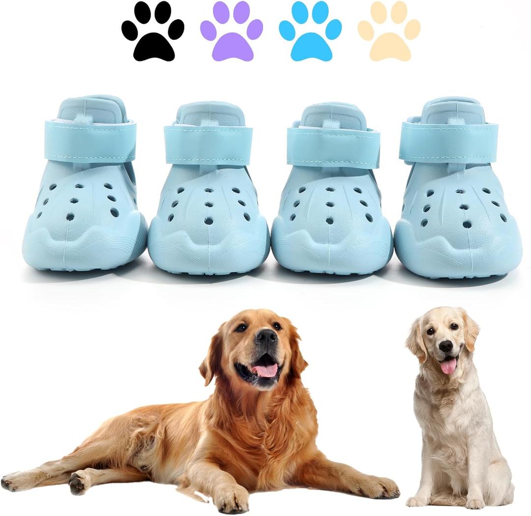 Dog Shoes, Dog Sandals for Hot Pavement, Non-Slip Waterproof Dog Booties for Winter Snowy Day and Summer, Adjustable Straps Easy-Clean Beach Outdoor Pet Boots Rugged Sole-4Pcs Blue (Size 8:3.23''x2.56'')(L*W))