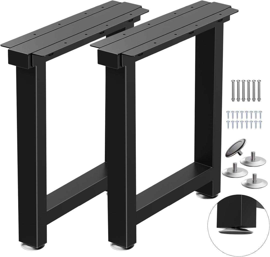 Metal Table Legs Heavy Duty, 16H x 18W, Metal Furniture Legs for Dining Desk Bench and Coffee Table, Industrial Black DIY Iron Bench Legs, Set of 2 (Rectangle)