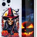Fashion Halloween Phone Case with Bat Pumpkin Pattern for iPhone 15 Pro Max,Horror Designed Shockproof Soft Slim Clear TPU Cover for Boys Girls Teens Men and Women(Witch-15PM)