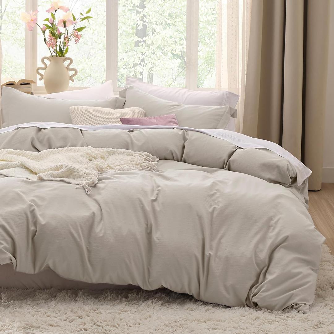 Bedsure Duvet Cover King Size - 3 Pieces Prewashed Cotton-Like Extra Soft Bedding Set, Includes 1 Duvet Cover 104x90 Inches with Zipper Closure & 2 Pillow Shams, Linen, Comforter Not Included