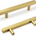 Brass Dresser Pulls 3-3/4 Inch, Pack of 5 Gold Drawer Handles Cabinet Pulls, Brushed Gold Kitchen Cabinet Handles, 6 Inch Overall Length