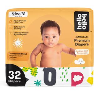 Hello Bello Premium Baby Diapers Size Newborn, 32 Count of Disposable, Extra-Absorbent, Hypoallergenic Baby Diapers with Snug and Comfort Fit, Alphabet Soup Hello Bello Premium Baby Diapers Size Newborn, 32 Count of Disposable, Extra-Absorbent, Hypoallergenic Baby Diapers with Snug and Comfort Fit, Alphabet Soup