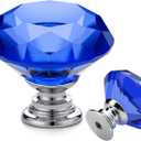 Ravinte 25 Pack Blue Crystal Knobs for Dresser Drawers - 30 mm Glass Cabinet Diamond Shaped Knobs with Silver Base
