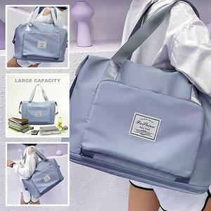 Large Capacity Travel Bag, Foldable Travel Bag, Expandable Travel Duffel Bag, Collapsible Waterproof Large Capacity Travel Handbag, Overnight Bag for Women and Man (Blue)