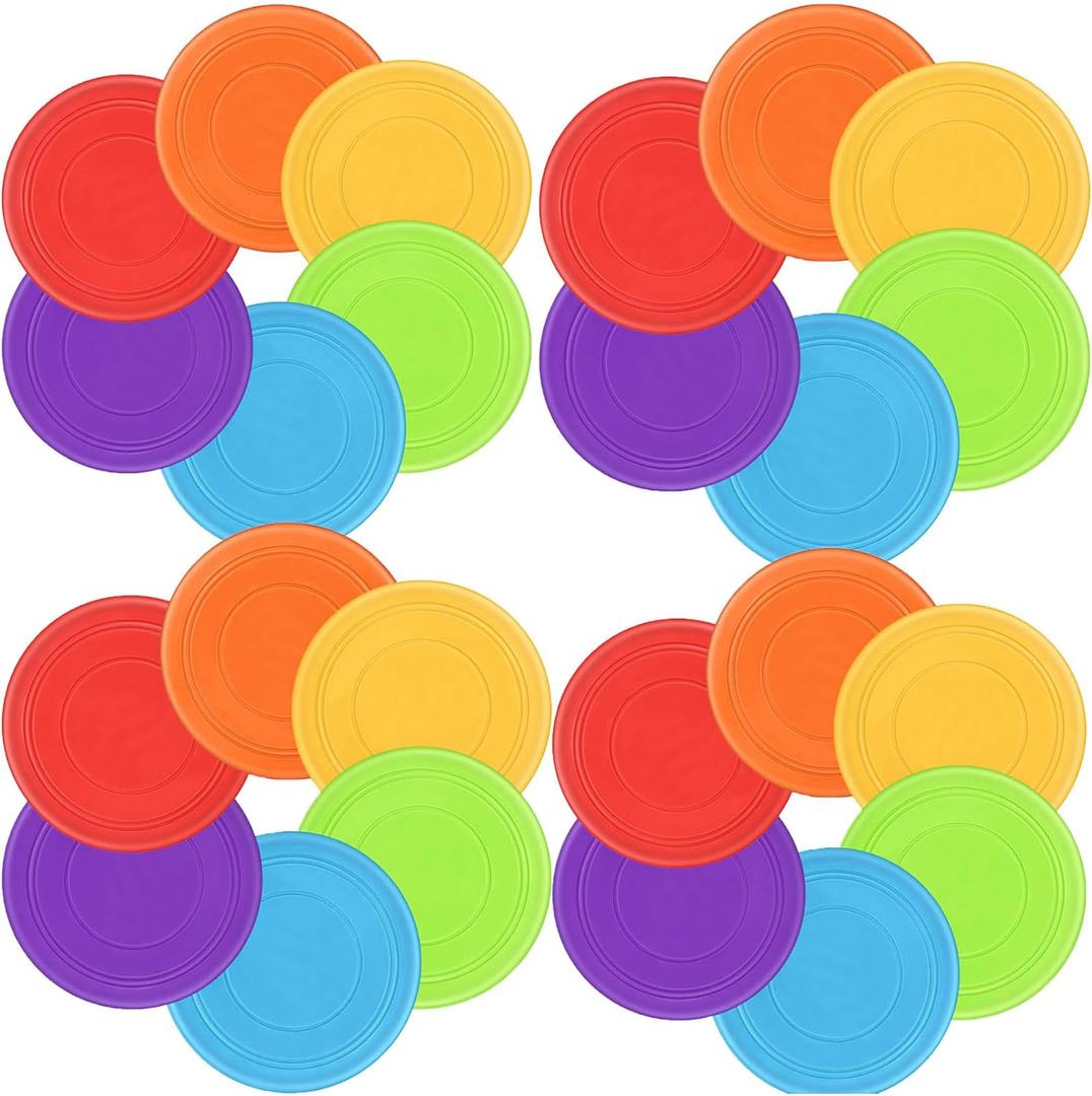 Nujzuir 24Pcs Kids Flying Disc 7 Inch Silicone Flying Disks Set in Bulk for Children Outdoor Backyard Lawn Sports Games DIY Party Favors, 6 Colors