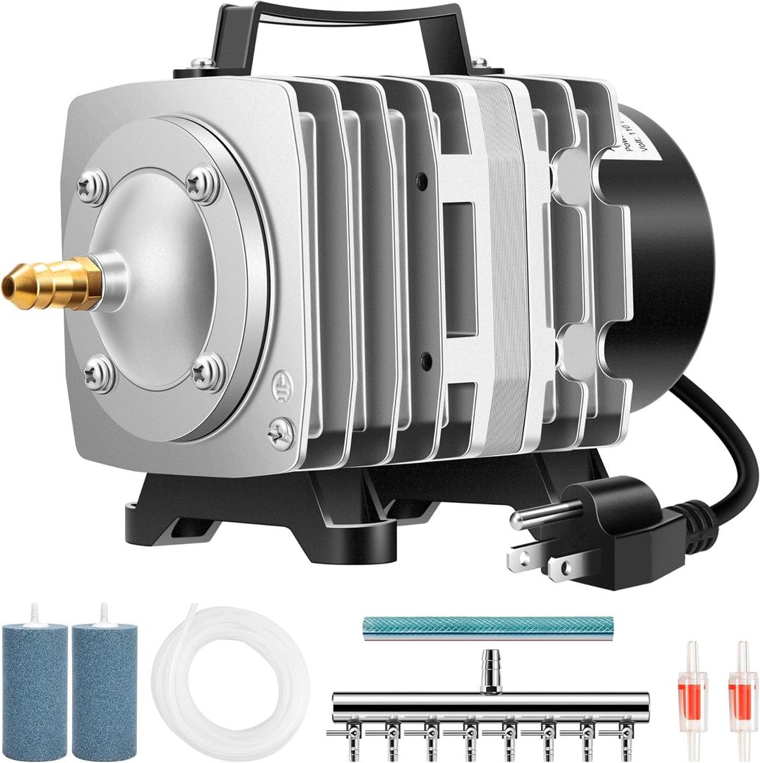 VIVOSUN Air Pump Kit, with 40 W 1110 GPH Commercial Air Pump, 8-Way Splitter, 2 Pcs Air Stones, 25 ft Air Tubing, 2 Pcs Check Valves, for Aquarium, Fish Tank & Hydroponics