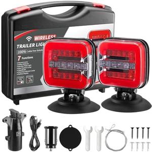 inhtgeas Wireless Trailer Lights Magnetic - Adjustable Magnetic Tow Light with 2 Mounting Options Rechargeable Towing Tail Light Kit Reverse Light for Trucks, Boat, RV, Vehicle, Caravan