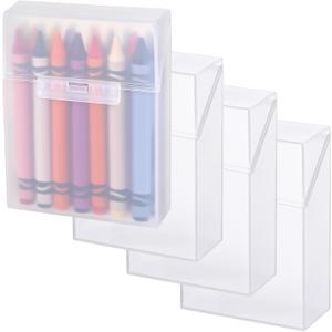 Clabby 4 Pcs Plastic Clear Crayon Box Clear Bulk Holds 24 Crayons Boxes Wth Hinged Lid and Snap Closure for Pens School Office Supplies Organization