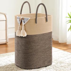 Laundry Basket,Woven Cotton Rope Laundry Hamper,Versatile Storage for Dirty Clothes,Baby Toys,and Blankets in Bathroom, Nursery,and Living Room (Jute, 40L)
