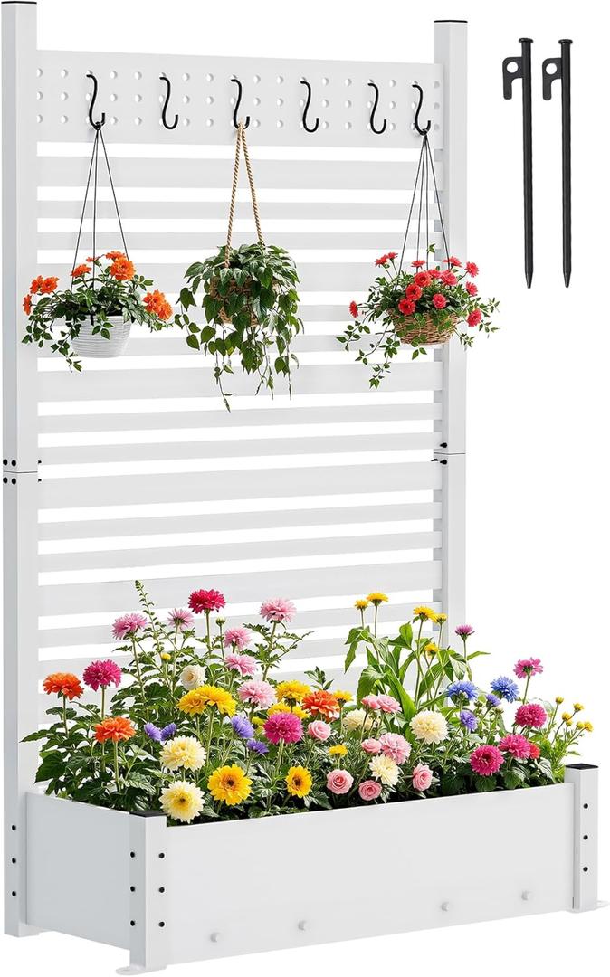 YITAHOME Outdoor Privacy Screen, 72" H x 42" W Outdoor Privacy Fence with Planter Box, Wood Fence Panel, Privacy Wall Outdoor, Wood Fence Panel for Backyard, Patio,1 Panel, White