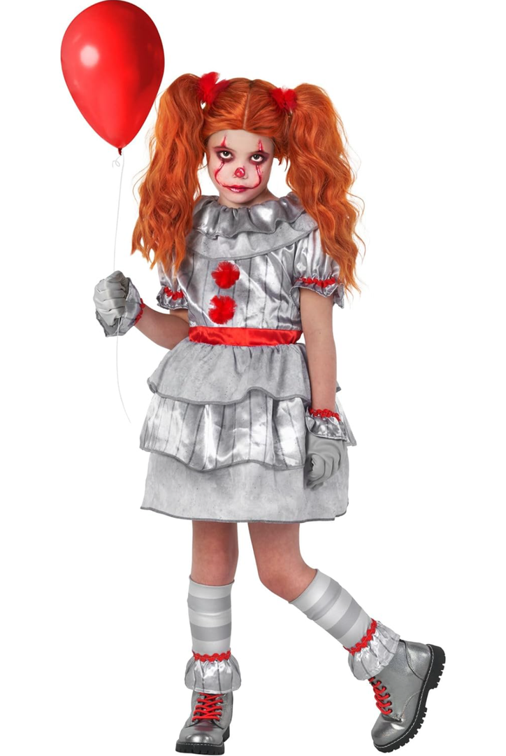 Morph Movie Clown Costume For Girls - Scary Kids Halloween Costume - Creepy Clown Outfit For Girls, Size X-large