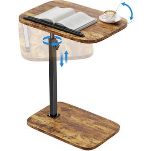 HUANUO Adjustable TV Tray, Height Adjustment TV Trays with 360 Swivel and 90 Tilt, Sturdy & Multi-Functional Sofa Table with Anti-Slip Bar, Side Table for Couch, Bedside, Dining, Living Room (Vintage Rustic Brown)